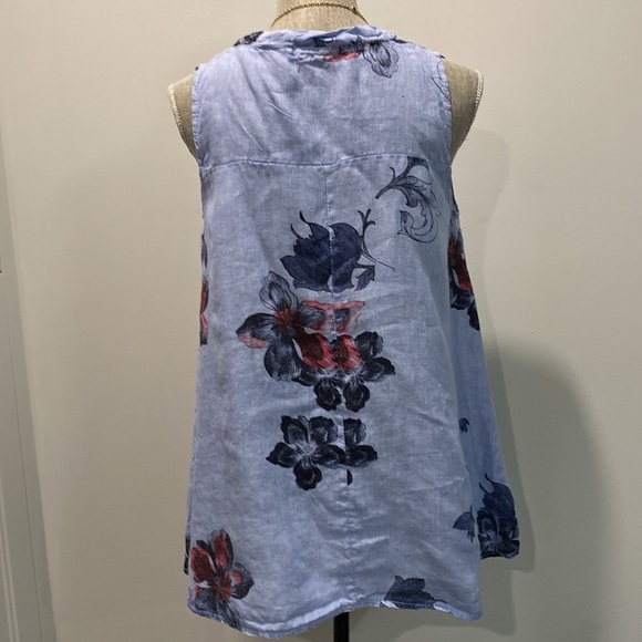 Made In Italy Linen Blue Floral Tank Top Size Medium - Picture 8 of 12